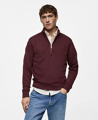 Mango Men's Perkins-Neck Quarter-Zip Pullover Sweatshirt