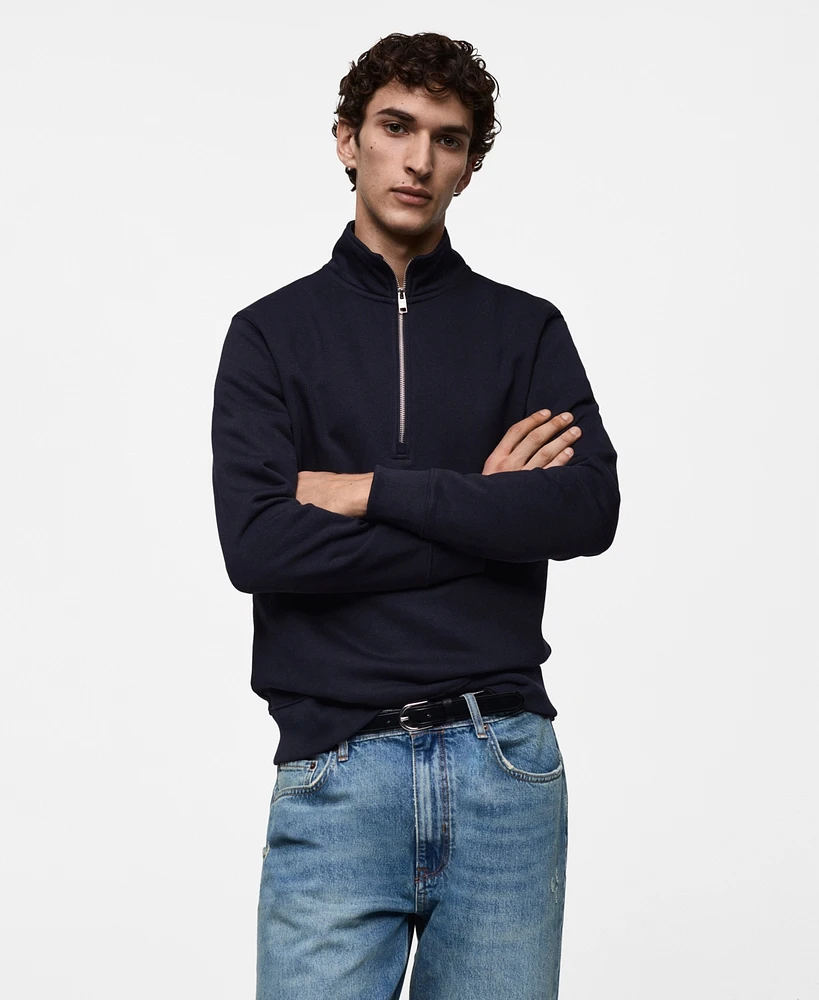 Mango Men's Perkins-Neck Quarter-Zip Pullover Sweatshirt