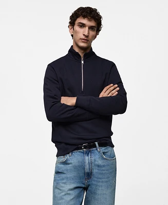 Mango Men's Perkins-Neck Quarter-Zip Pullover Sweatshirt
