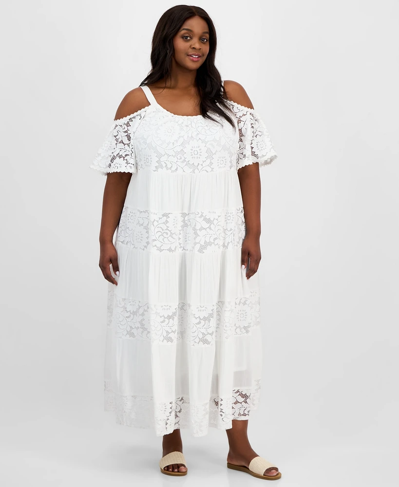 Robbie Bee Plus Scoop-Neck Cold-Shoulder A-Line Dress