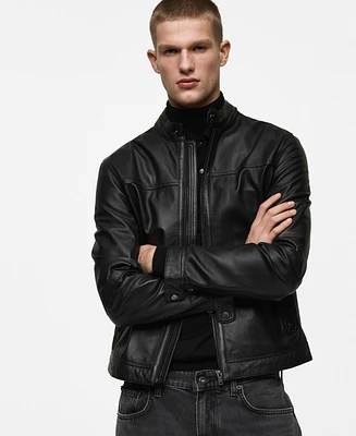 Mango Men's Slim-Fit Napa Leather Biker Jacket