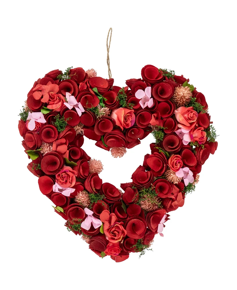 Northlight Wooden Rose Valentine's Day Artificial Spring Wreath, 13.5"