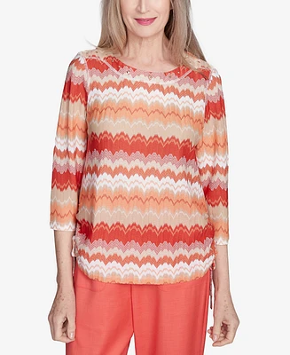 Alfred Dunner Petite Catalina Island Modern Chevron Drawstring Top