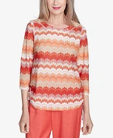 Alfred Dunner Petite Catalina Island Modern Chevron Drawstring Top