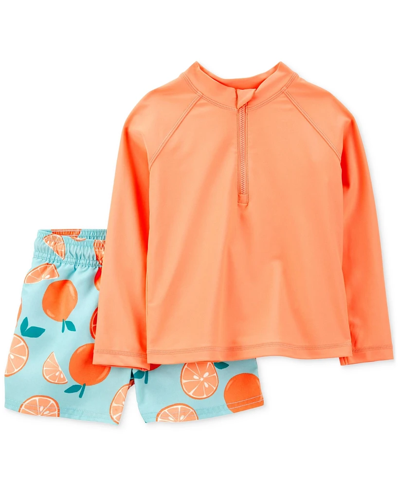 Carter's Baby Boy 2-Pc. Rash Guard & Orange Print Swim Trunks Set