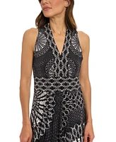 London Times Women's Printed V-Neck Sleeveless Maxi Dress