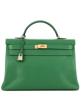 Pre-Owned HERMES Kelly 40 Handbag Green Epsom with Gold Hardware