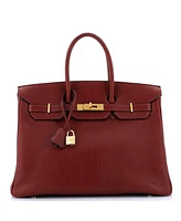 Pre-Owned HERMES Birkin 35 Handbag Red Chevre de Coromandel with Brushed Gold Hardware