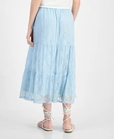 Self Esteem Juniors' Lace Tiered Pull-On Midi Skirt