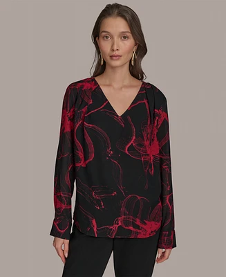 Donna Karan New York Women's Printed V-Neck Blouse