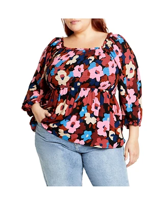 Plus Poppy Print Top