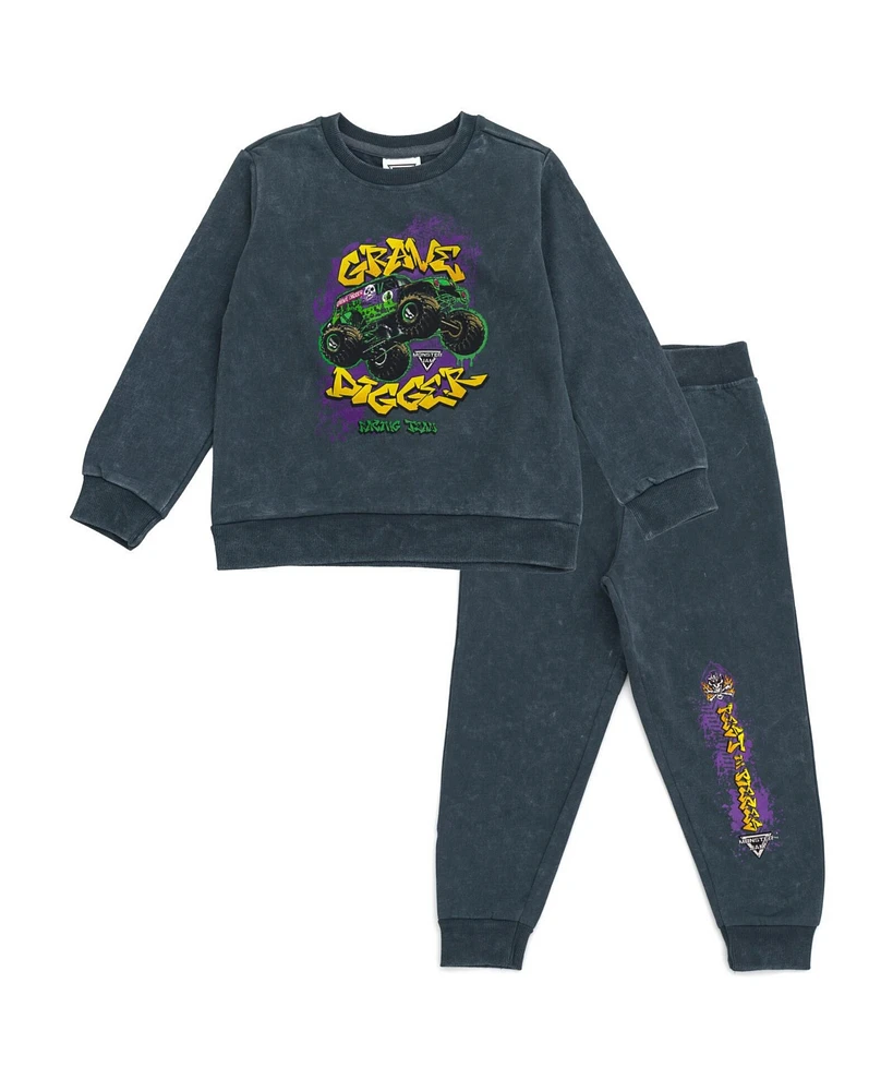 Monster Jam Little Boys Grave Digger Fleece Sweatshirt and Jogger Pants Outfit Set