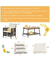 5 Pieces Patio Rattan Furniture Set Cushioned Sofa Armrest Wooden Tabletop