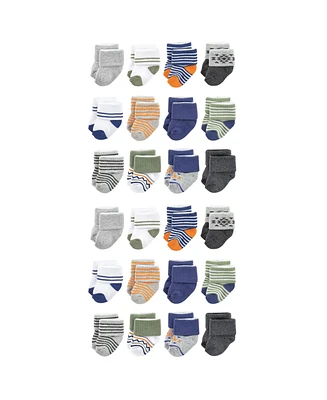 Luvable Friends Baby Boys Cotton Rich Terry Socks 24-Pack, Orange Blue Stripe, 6-12 Months