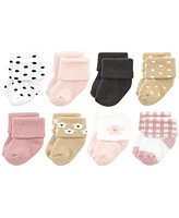 Hudson Baby Cotton Rich Terry Socks 16-Pack, Blush Flower, 0-6 Months