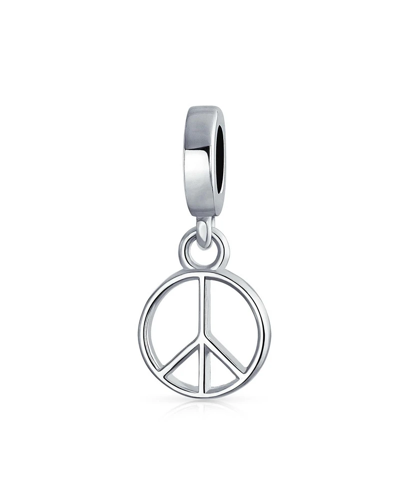 Bling Jewelry Inspirational World Peace Sign Dangle Charm Bead Sterling Silver for Bracelets