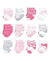 Luvable Friends Cotton Rich Baby Terry Socks 24-Pack, Ballet