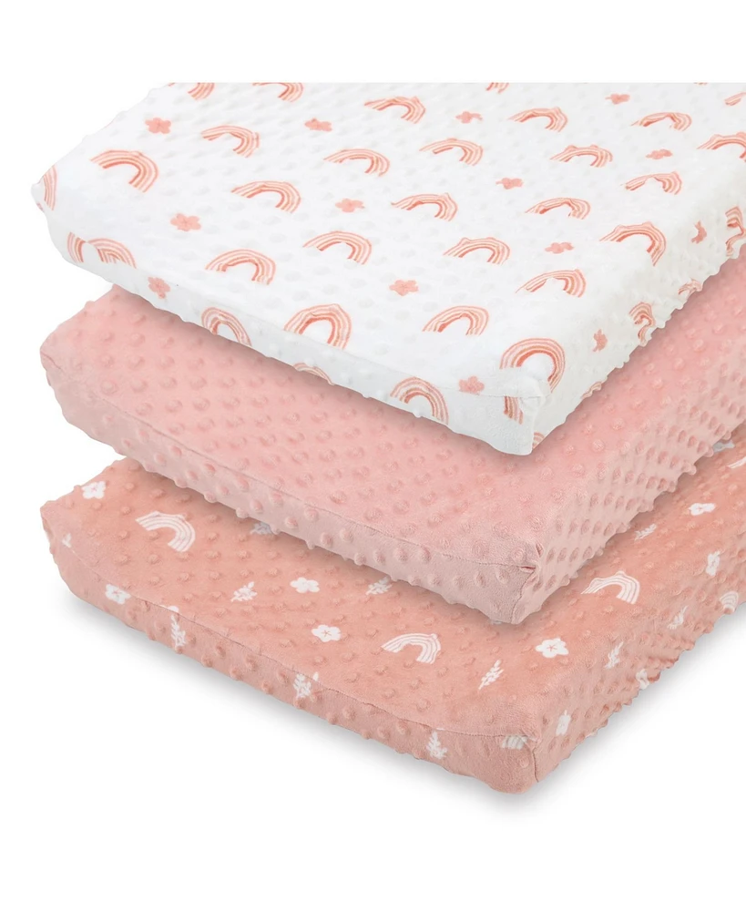 The Peanutshell Changing Pad Cover for Baby Girls, Rainbow Floral Plush Minky