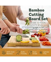 Wood Cutting Board - Bamboo Cutting Board Set, Wooden Cutting Boards for Kitchen with Deep Juice Groove, Side Handles