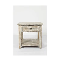 Artisan's Craft Rustic Farmhouse Distressed Solid Wood End Table, Washed Grey