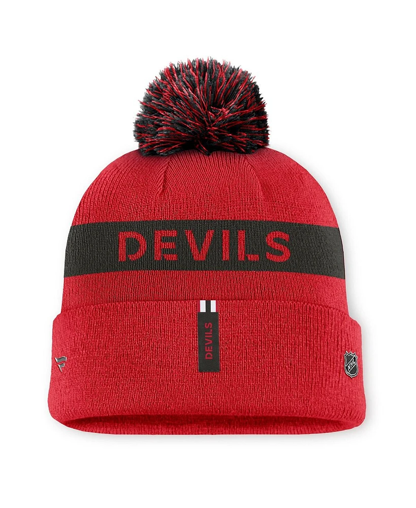 Fanatics Women's Red/Black New Jersey Devils Authentic Pro Rink Cuffed Knit Hat with Pom