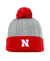 Top of the World Women's Gray/Scarlet Nebraska Huskers Becca Cuffed Knit Hat with Pom