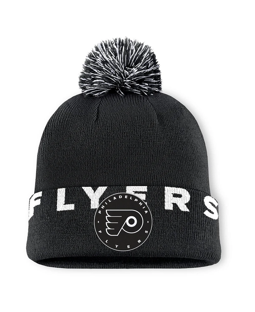 Fanatics Men's Black Philadelphia Flyers Fundamental High Stick Cuffed Knit Hat with Pom