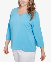 Hearts Of Palm Plus Size It Had To Be Blue Printed 3/4 Sleeve Top