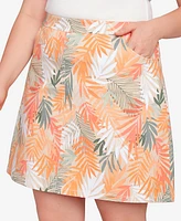 Hearts Of Palm Plus Size Spring Forward Printed Tech Stretch Pull On Skort