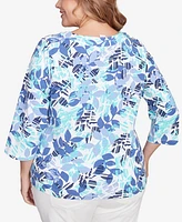 Hearts Of Palm Plus Size Printed Essentials 3/4 Sleeve Top