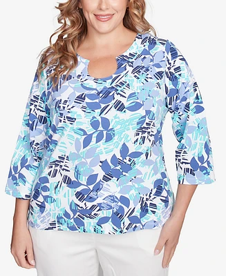 Hearts Of Palm Plus Size Printed Essentials 3/4 Sleeve Top