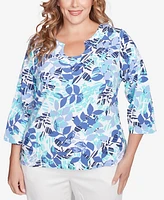 Hearts Of Palm Plus Size Printed Essentials 3/4 Sleeve Top