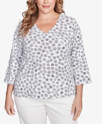 Hearts Of Palm Plus Size Printed Essentials V-Neck Top