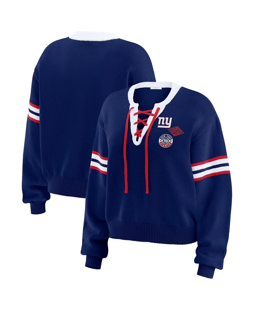 Wear by Erin Andrews Women's Royal New York Giants Lace-Up Pullover Sweatshirt