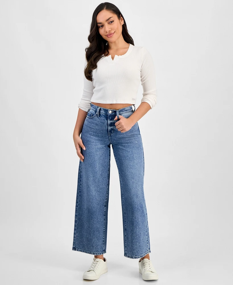 Dkny Jeans Petite High-Rise Wide-Leg Cotton