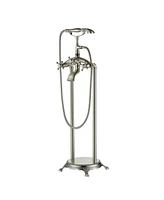 Gold Freestanding Faucet Bathtub Floor Mount Tub Filler with Handheld Shower Spray Lever Telephone Shape High Flow Bathroom Mixing Tap