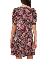 Msk Petite Floral-Print Puffed-Shoulder Ruffled-Hem Dress