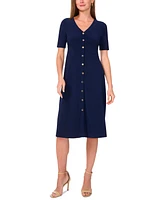 Msk Petite Button-Front Fit & Flare Short-Sleeve Dress