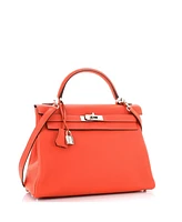 Pre-Owned HERMES Kelly Handbag Red Clemence with Palladium Hardware