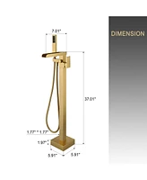 Freestanding Bathtub Faucet Tub Filler Floor Mount Bathroom Faucets Brass Single Handle with Handheld Spray, Matte Black