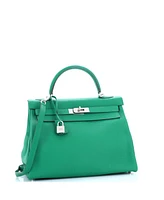 Pre-Owned HERMES Kelly 32 Handbag Green Togo with Palladium Hardware