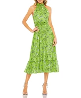 Women's Floral Print Halter Neck A Line Dress