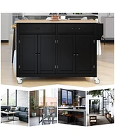 Kitchen Island Cart with 4-Door Cabinet and Ample Storage Space for Organization