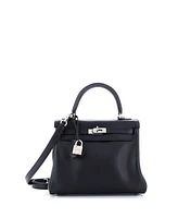 Pre-Owned HERMES Kelly 25 Handbag Black Swift with Palladium Hardware