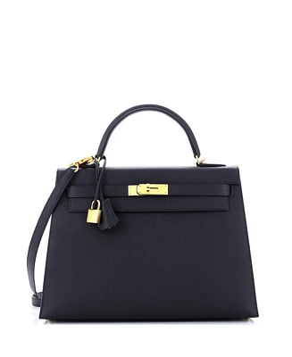 Pre-Owned HERMES Kelly 32 Handbag Black Epsom with Gold Hardware