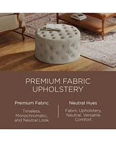 Maven Lane Marcy Traditional Round Ottoman in Dove Fabric Upholstery
