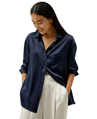 Casual Spread Collar Silk Shirt for Women