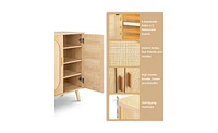 Modern Rattan Shoe Storage Cabinet with 3 Doors and Adjustable Shelves