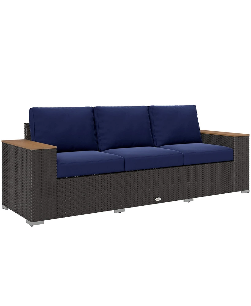 Outsunny 3-Seater Outdoor Sofa w/ Thick Cushions, Patio Couch,