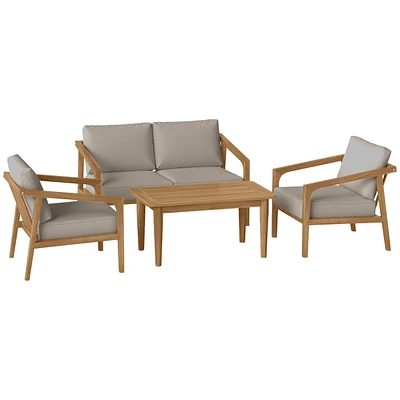 Outsunny 4 Pieces Acacia Wood Patio Furniture Set with Thickened Cushions